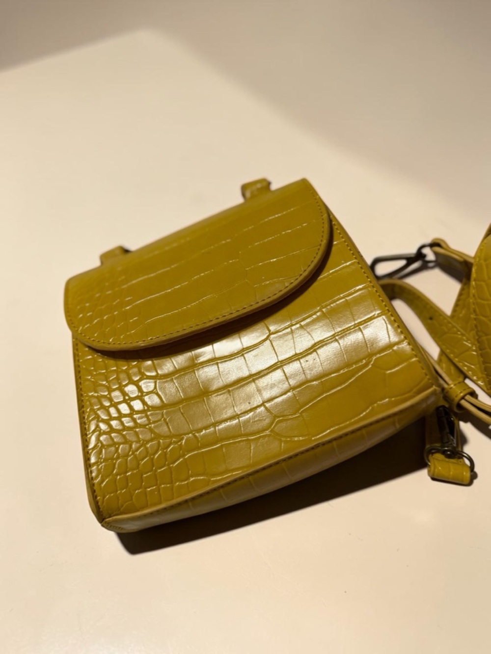The Drop Diana Top Handle Bag Croc Embossed Mustard Yellow NWT Crossbody